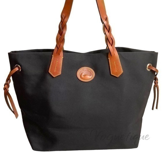 Dooney and Bourke black nylon brown leather large tote bag - Picture 1 of 12